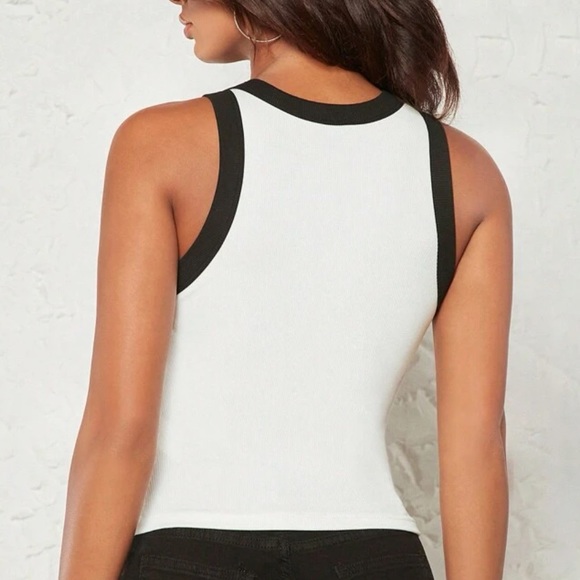 White/black Contrast Stretchy Tank Top - Picture 3 of 6